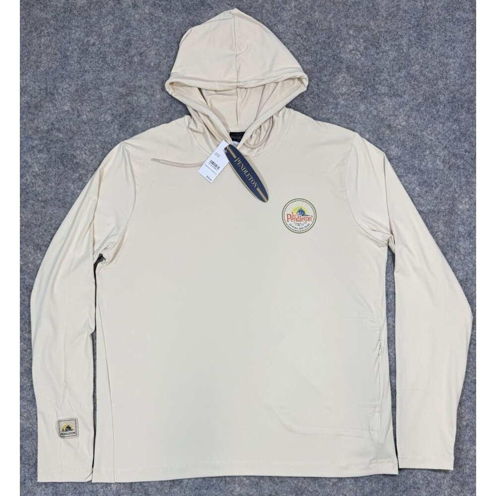 Pendleton Mens Long Sleeve Hooded Sun Tee Size Large Surf Rash Guard Hoodie Sand